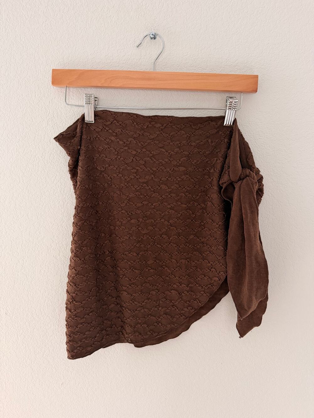 Cider Chocolate Brown Tie Side Sarong Wrap Mini Skirt Beach Cover Up Small